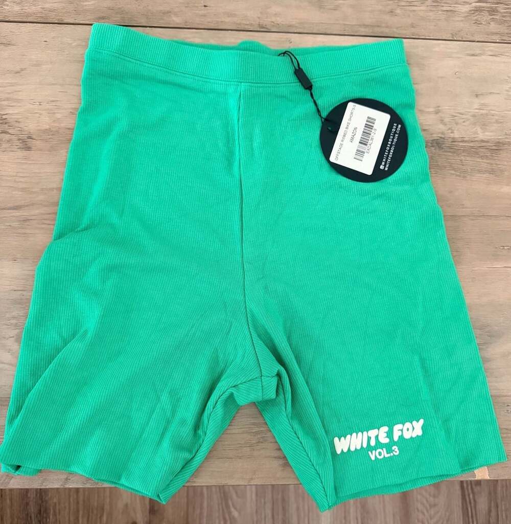 White Fox Offstage Ribbed Bike Shorts Size S Green